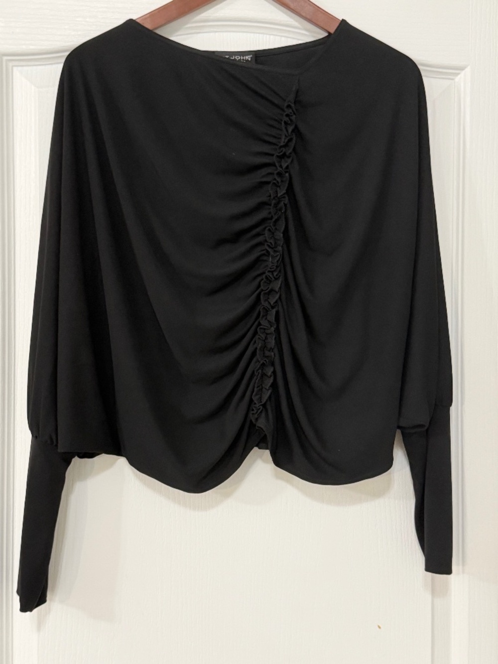 St. John Couture Black Ruched Front Batwing Sleeve Top - Size S